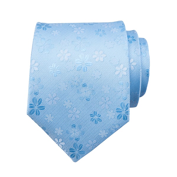 Sky blue silk tie with floral pattern