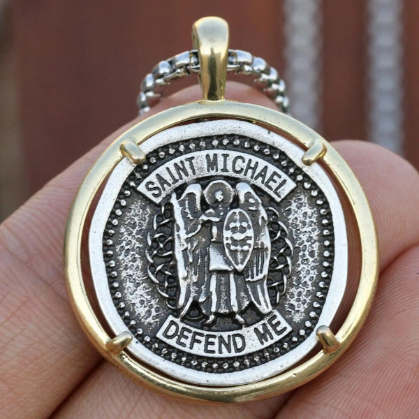 Detailed Image Of The St Michael Medal Pendant Necklace