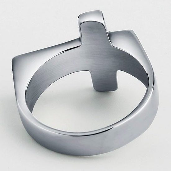 Men's simple silver cross ring made of stainless steel