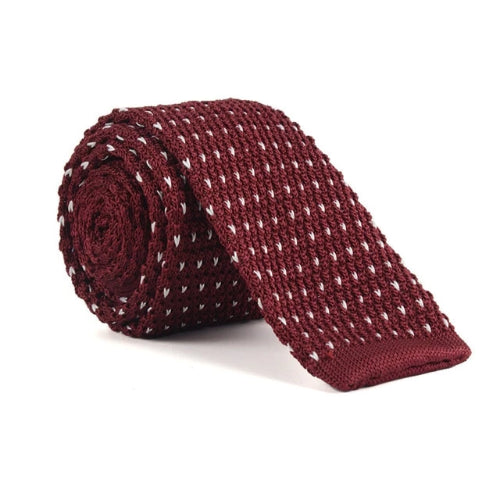 Classy Men Wine Red Dotted Square Knit Tie