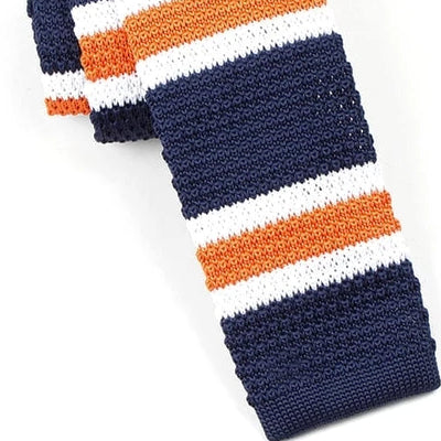 Classy Men Blue Orange Striped Square Knit Tie