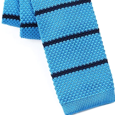 Classy Men Sky Blue Striped Square Knit Tie