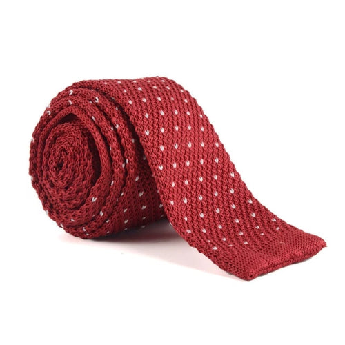 Classy Men Red Dotted Square Knit Tie