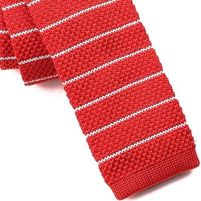 Classy Men Red Striped Square Knit Tie