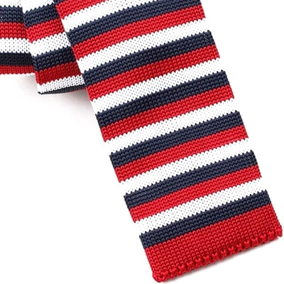 Classy Men Red White Blue Square Knit Tie
