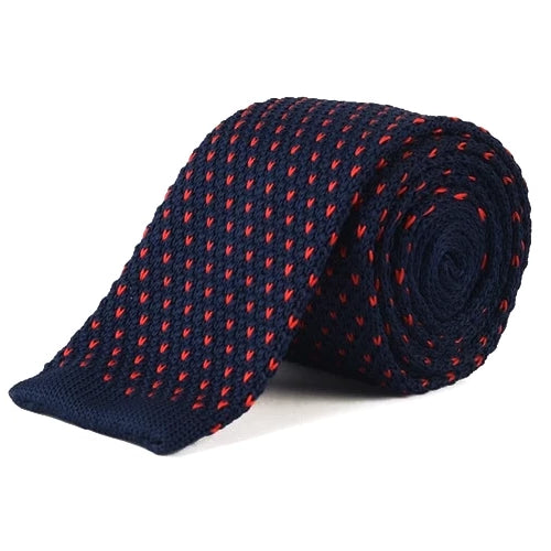Classy Men Blue Red Dot Square Knit Tie