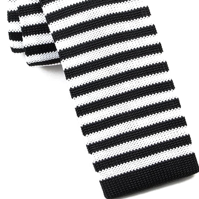 Classy Men Black White Striped Square Knit Tie