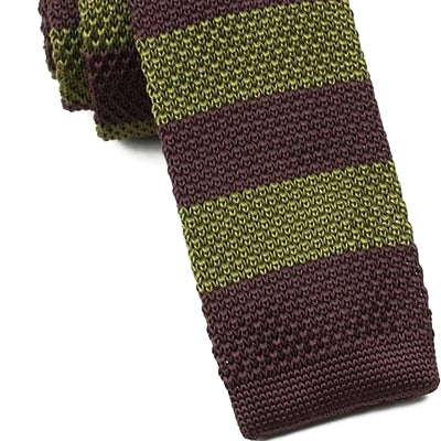 Classy Men Green Brown Striped Square Knit Tie