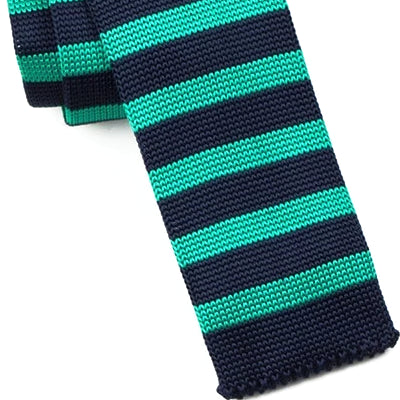 Classy Men Mint Green Navy Blue Square Knit Tie