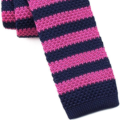 Navy Blue Tie with Narrow Pink Stripes 