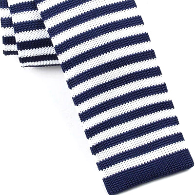 Classy Men Blue White Striped Square Knit Tie