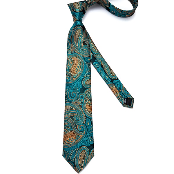 Teal and gold luxury paisley necktie