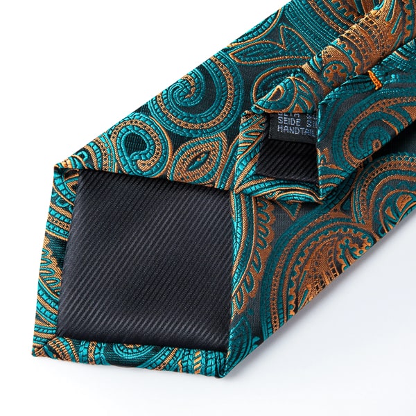 Teal and gold luxury paisley tie details