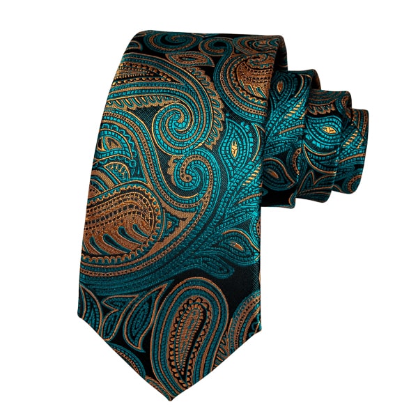 Teal and gold luxury paisley tie