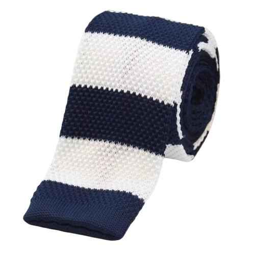 Classy Men Navy Blue White Square Knit Tie