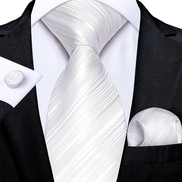 Pure White Striped Silk Tie | Classy Men Collection