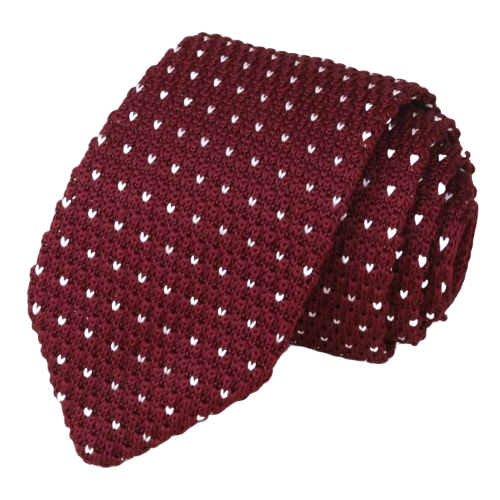 Cravatta lavorata a maglia a pois rossi vino da uomo di classe