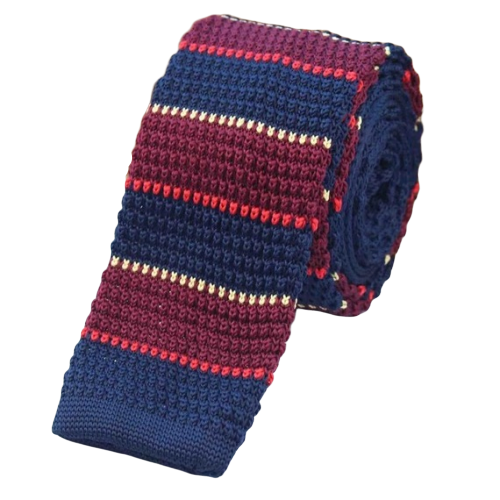 Navy Blue & Wine Red Square Knit Tie | Classy Men Collection