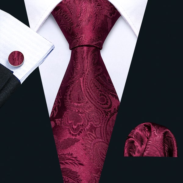 Wine red paisley silk tie
