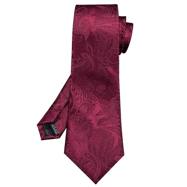 Wine red silk tie with paisley pattern