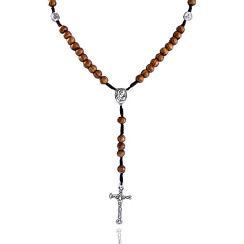 Wooden rosary bead necklace