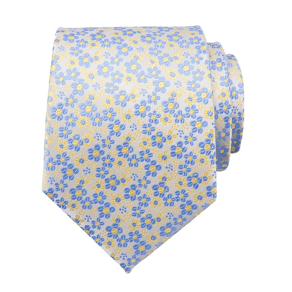 Yellow and blue floral silk tie