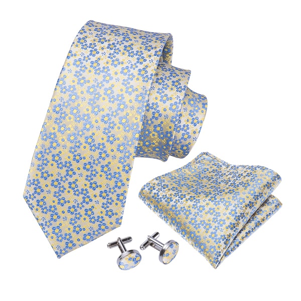 Yellow and blue mini flower silk tie set