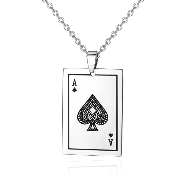 Vnox Men Poker Lucky Ace of Spades Pendant Necklace, Punk Statement  Stainless Steel Fortune Playing Cards Dog Tag, Amulet Collar