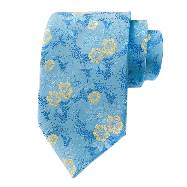 Classy Men Baby Blue Floral Silk Tie