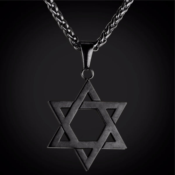 black Jewish Star of David necklace on a black background