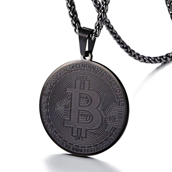 Classy Men Black Bitcoin Pendant Necklace