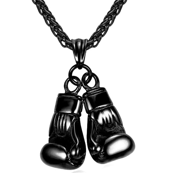 Black Boxing Gloves Pendant Necklace On A White Background