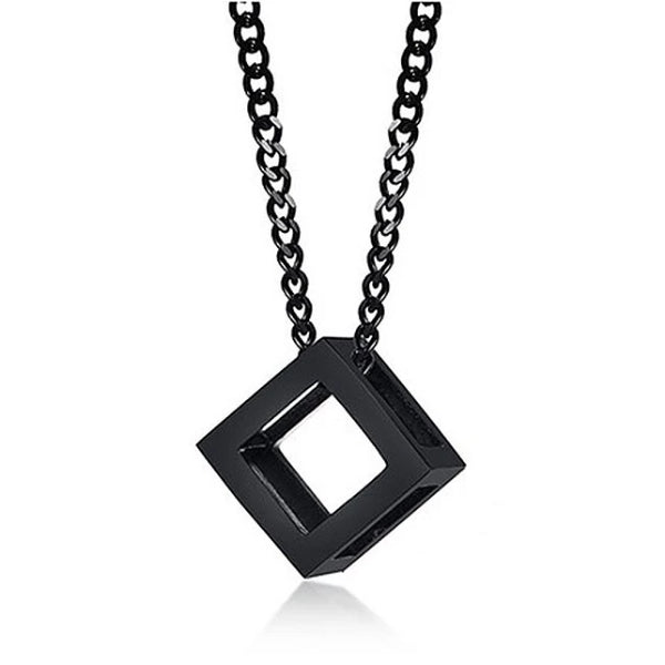 Black cube pendant necklace for men