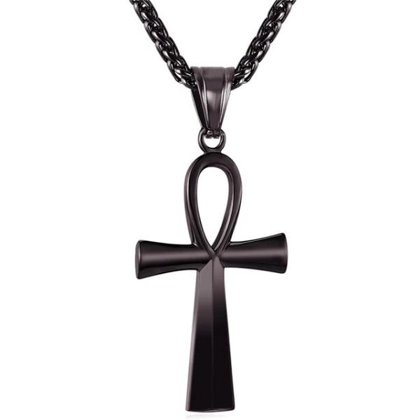 Classy Men Black Ankh Cross Pendant Necklace