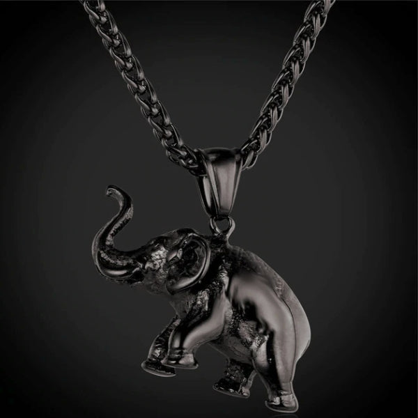 Classy Men Black Elephant Pendant Necklace