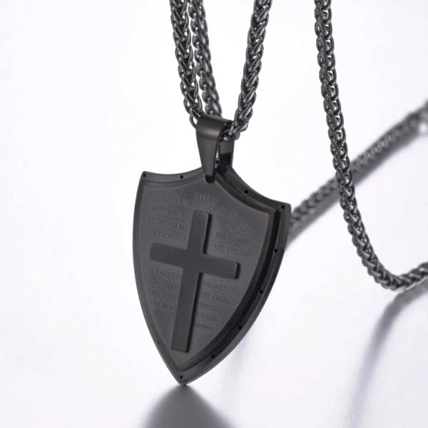 Classy Men Black Shield Of Faith Pendant Necklace