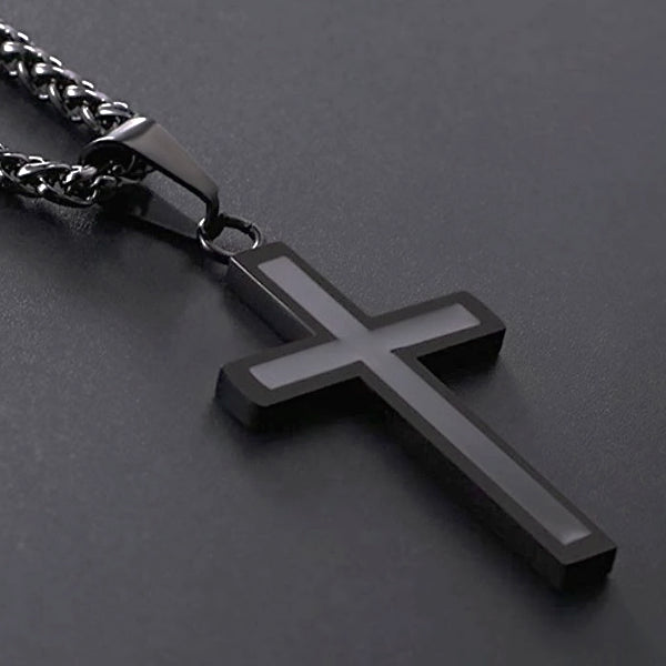 Classy Men Black On Black Cross Pendant Necklace