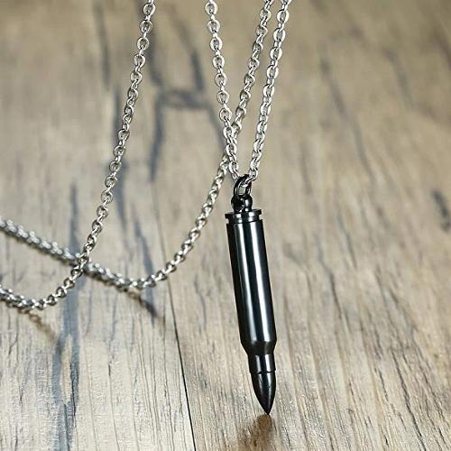 Black Openable Rifle Bullet Pendant Necklace For Ashes