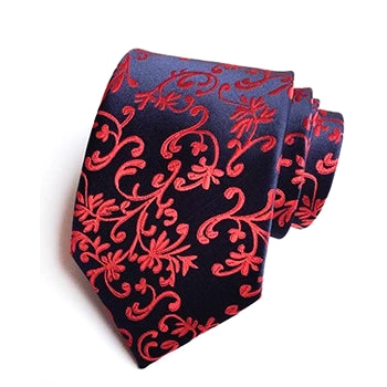 Classy Men Formal Black & Red Floral Silk Necktie