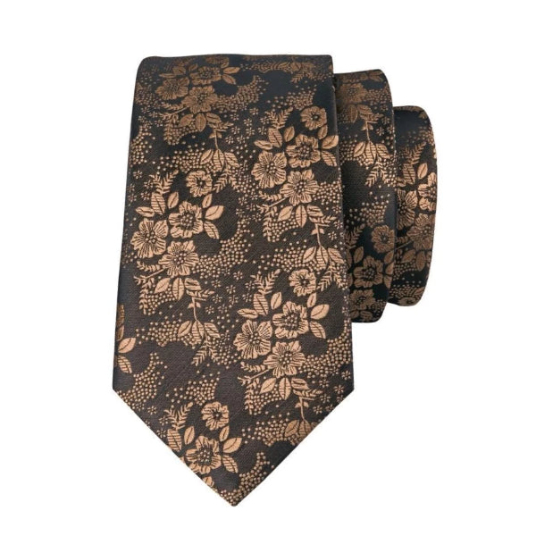 Cravatta di seta floreale in oro rosa nero da uomo di classe