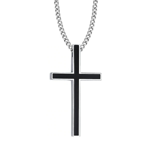 Classy Men Black Silver Christian Cross Pendant Necklace