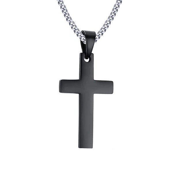 Collana con pendente a croce cristiana piccola nera da uomo di classe