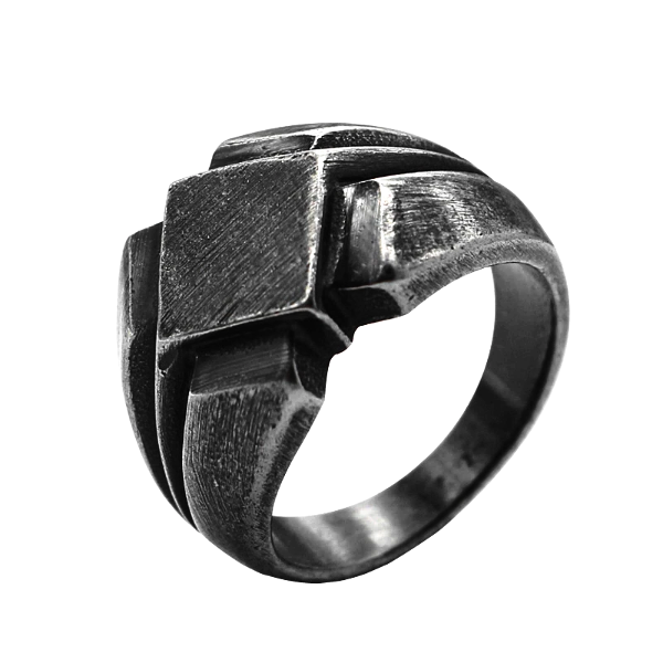 Black Viking ring with minimal design on a white background