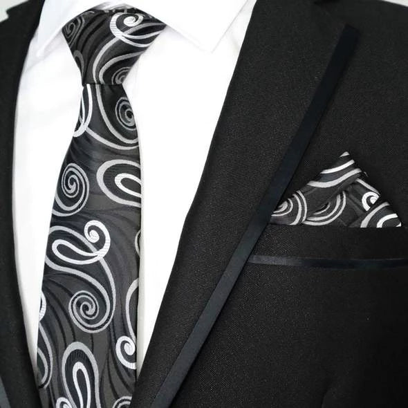 Classy Men Black White Modern Paisley Silk Tie