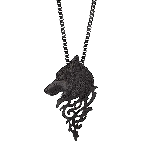 Black Wolf Pendant Necklace For Men In A Closeup Photo