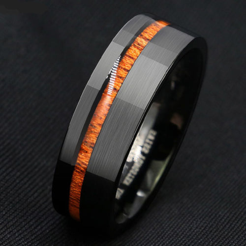 Classy Men Black Brushed Koa Wood Ring - Classy Men Collection