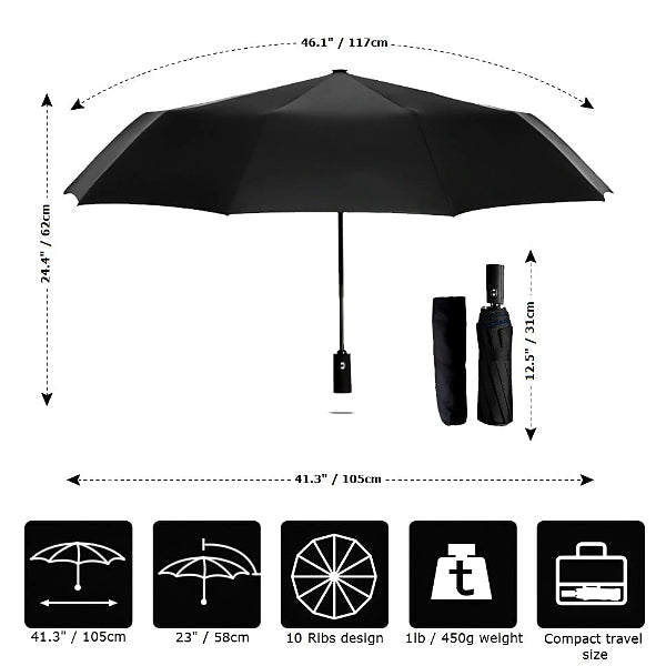 Blue & black 2 color umbrella size details chart