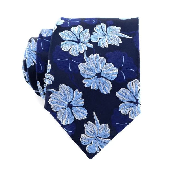 Cravatta di seta floreale blu da uomo di classe