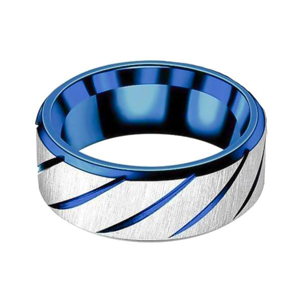 Blue striped ring for men