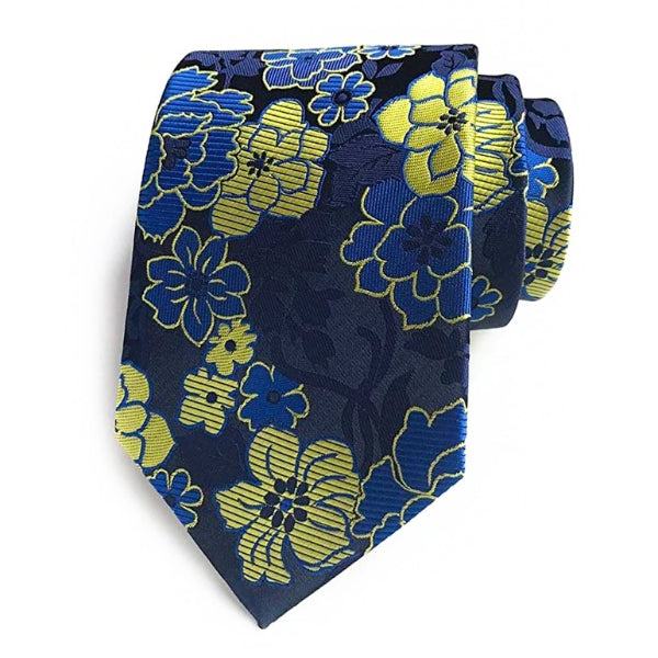 Cravatta di seta floreale gialla blu da uomo di classe